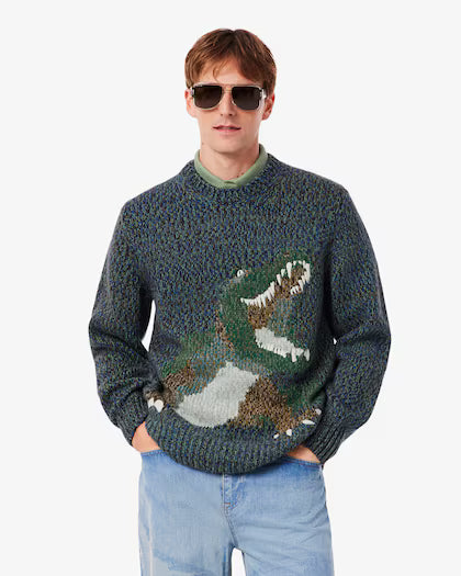 Lacoste Men's Knit Intarsia Crocodile Sweater