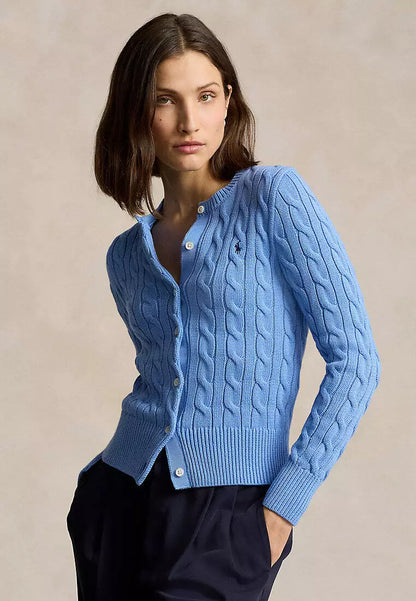 Cable-Knit Cotton Crewneck Cardigan