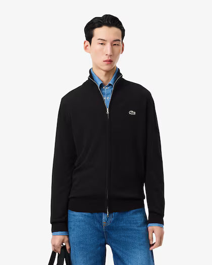 Lacoste Men's Zip-Up High-Neck Cotton Sweater