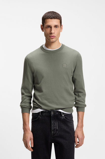 Boss Knitted sweater in cotton and cashmere with logo label