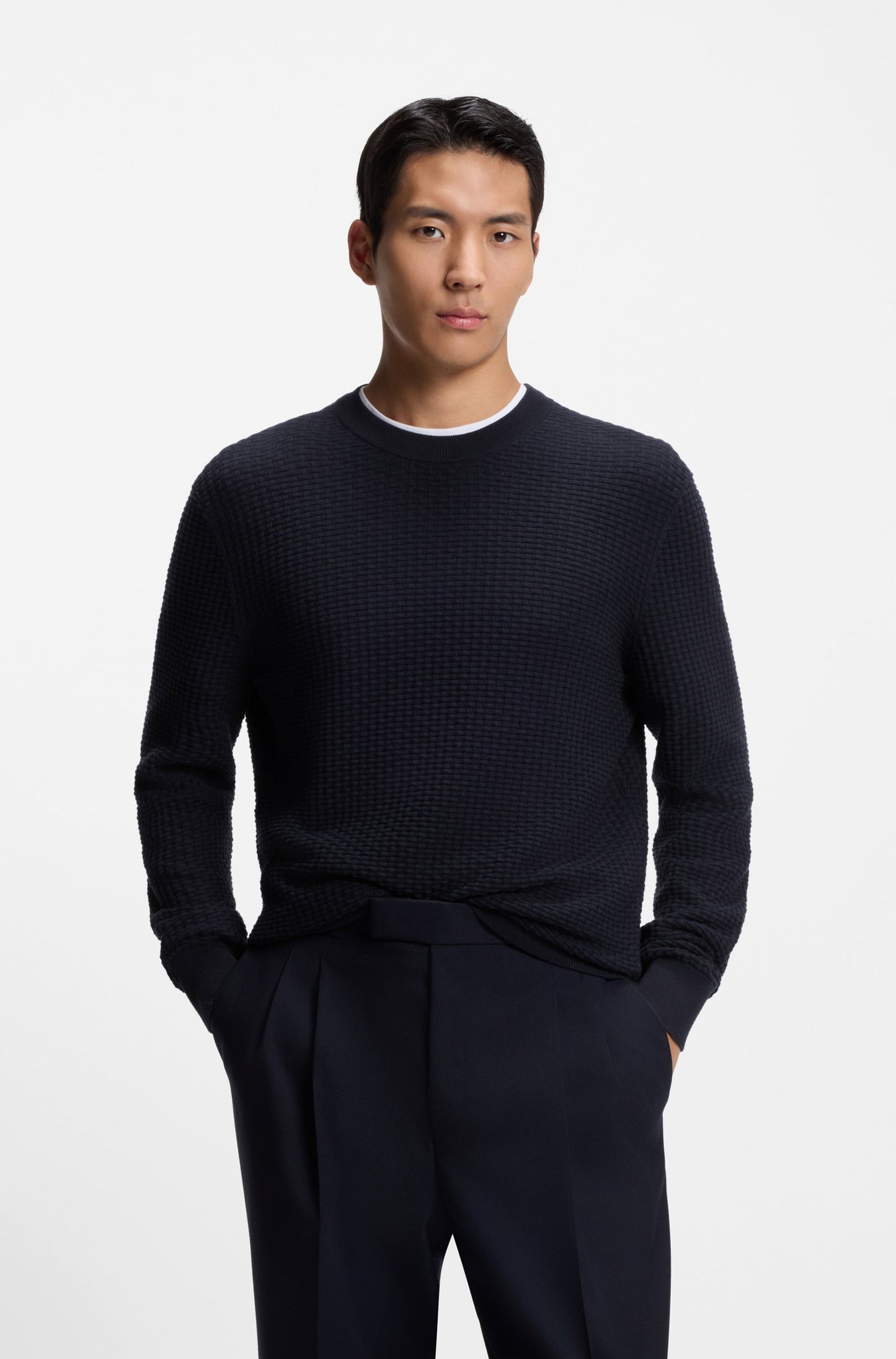 Boss Cotton sweater with knitted structure