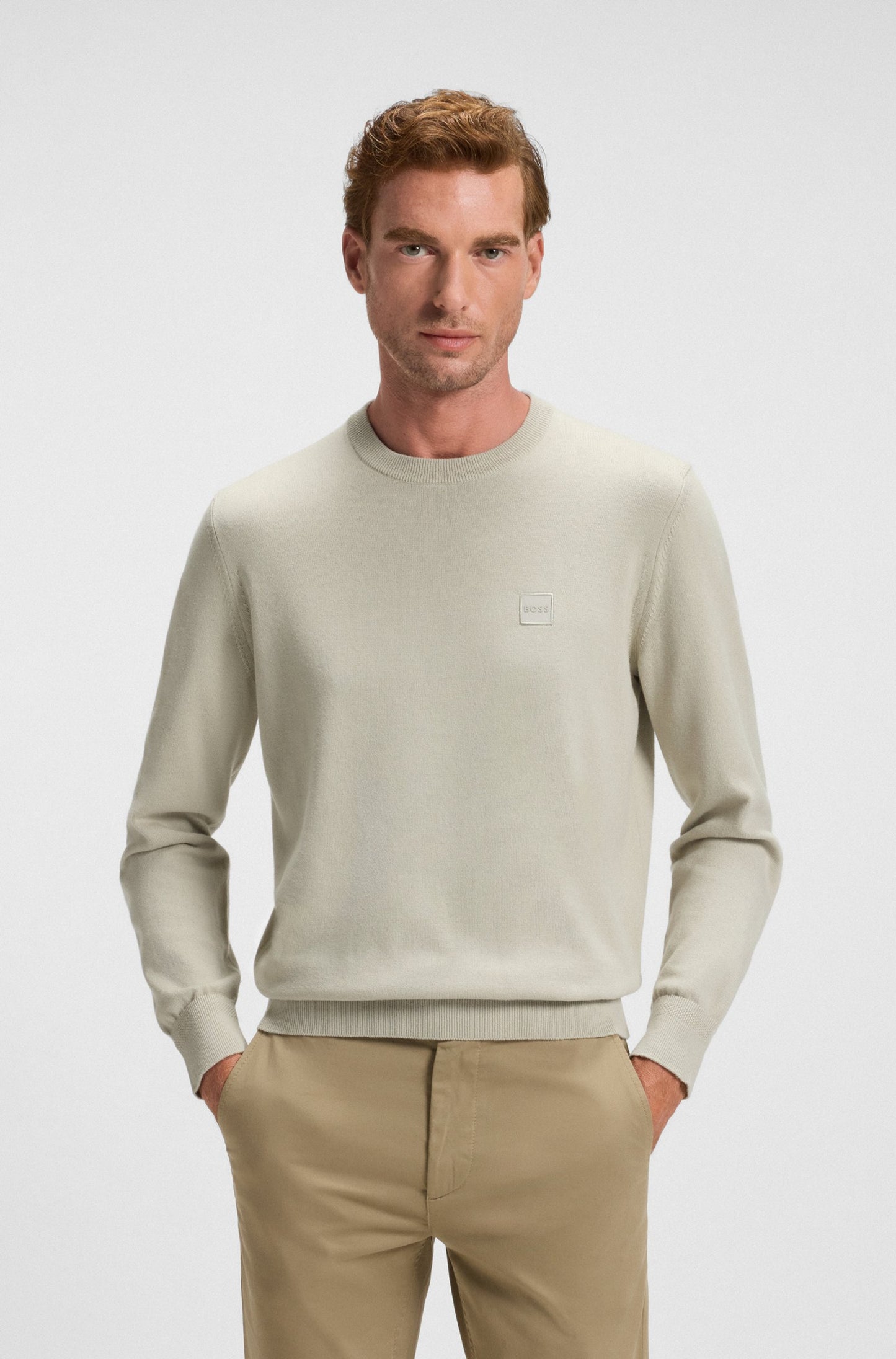 Boss Knitted sweater in cotton and cashmere with logo label