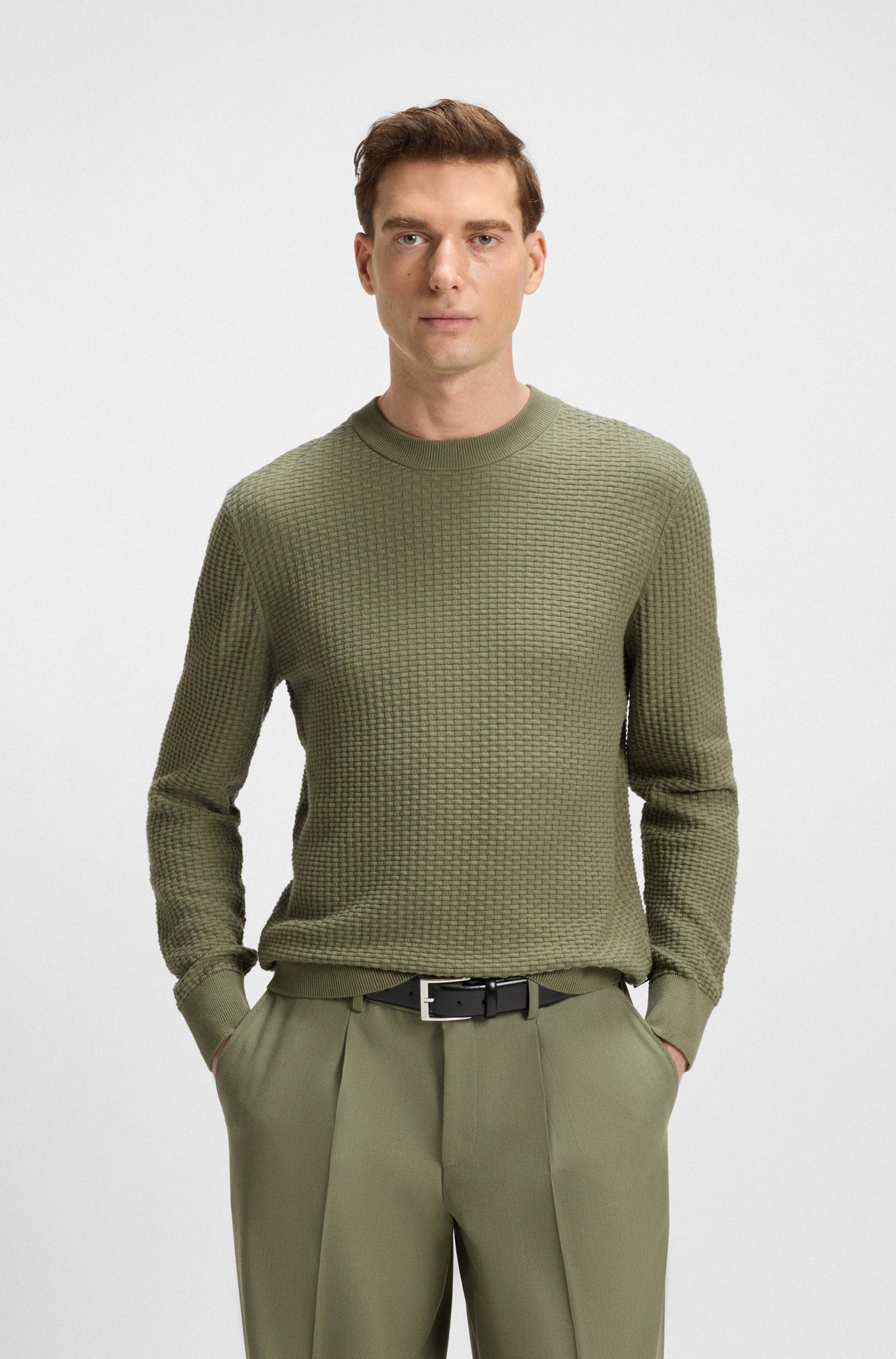 Boss Cotton sweater with knitted structure