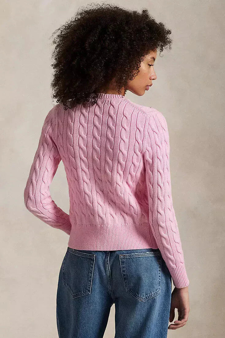 Cable-Knit Cotton Crewneck Cardigan