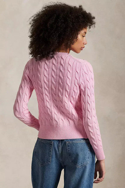 Cable-Knit Cotton Crewneck Cardigan