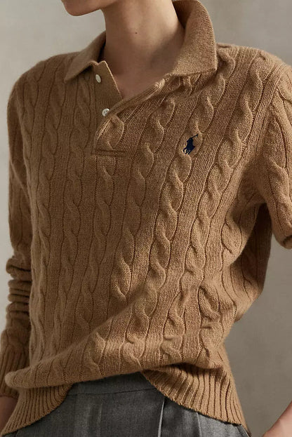 Cable-Knit Wool-Cashmere Polo Sweater