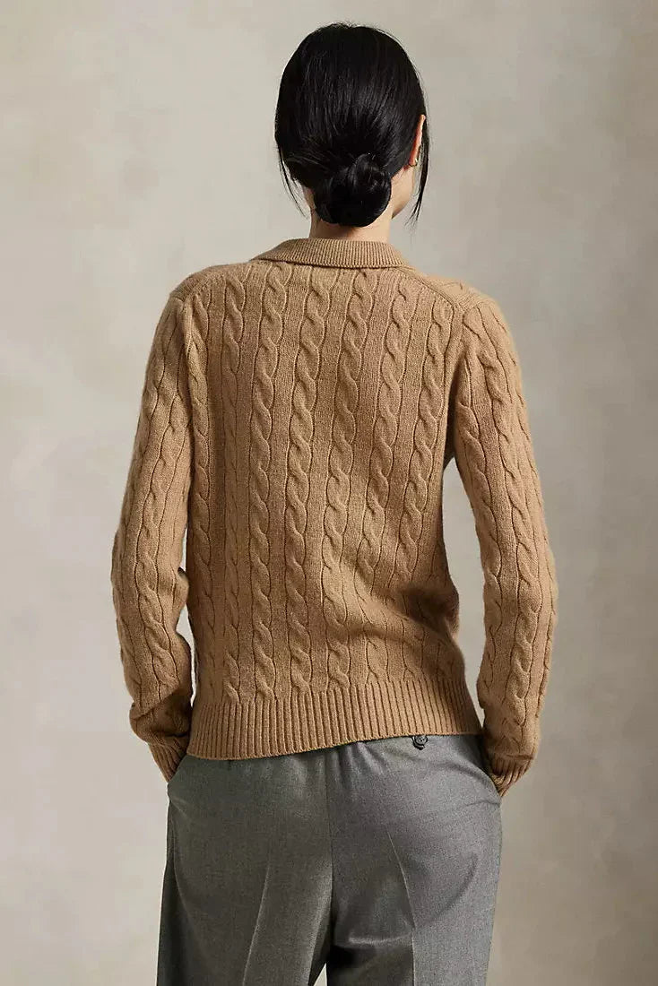 Cable-Knit Wool-Cashmere Polo Sweater