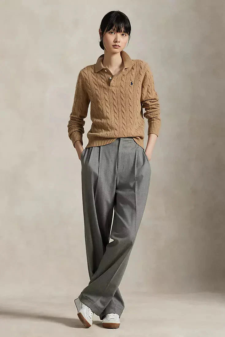 Cable-Knit Wool-Cashmere Polo Sweater