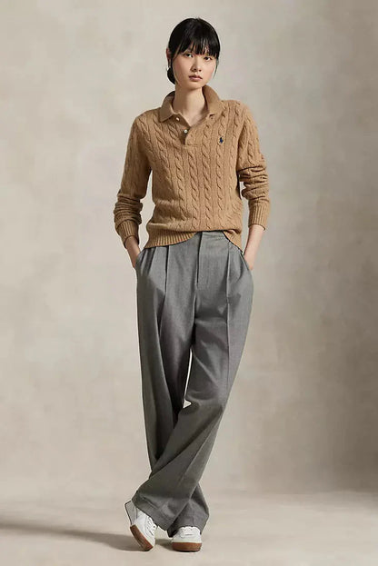 Cable-Knit Wool-Cashmere Polo Sweater