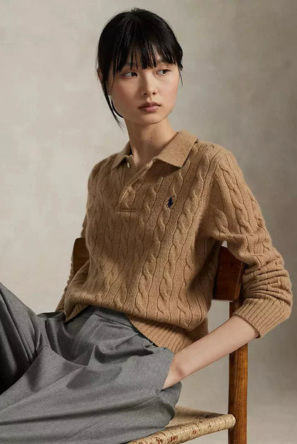 Cable-Knit Wool-Cashmere Polo Sweater