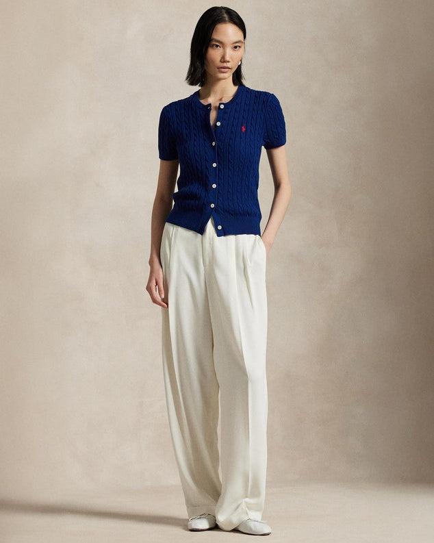 Cable-Knit Cotton Short-Sleeve Cardigan