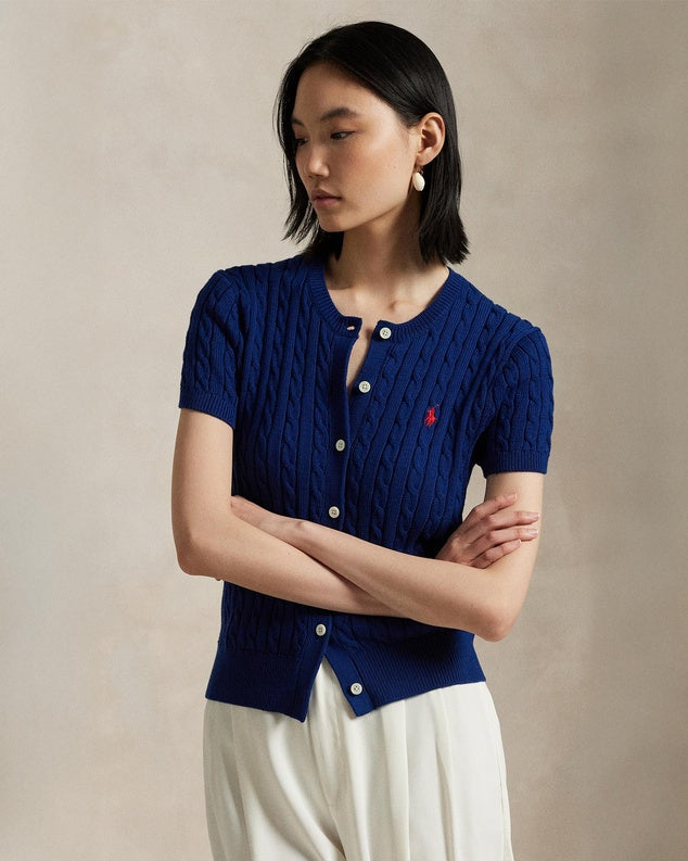 Cable-Knit Cotton Short-Sleeve Cardigan