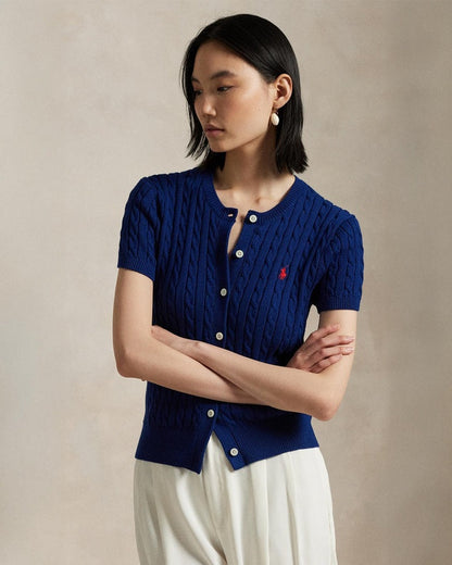 Cable-Knit Cotton Short-Sleeve Cardigan