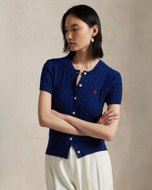 Cable-Knit Cotton Short-Sleeve Cardigan