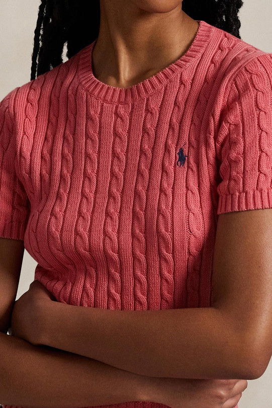 Cable-Knit Cotton Short-Sleeve Sweater