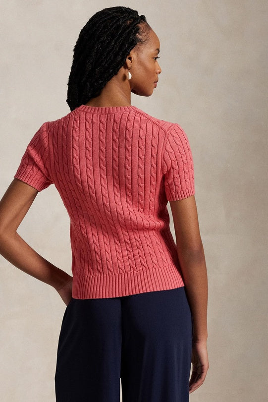 Cable-Knit Cotton Short-Sleeve Sweater