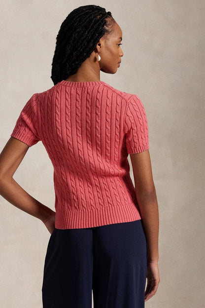 Cable-Knit Cotton Short-Sleeve Sweater