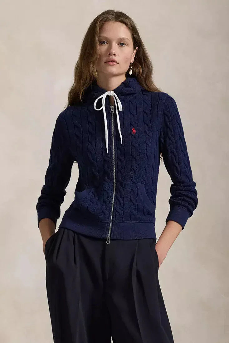Cable-Knit Cotton Full-Zip Hoodie