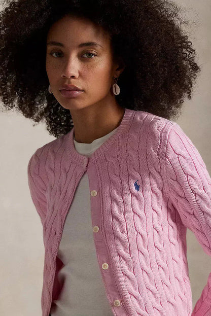 Cable-Knit Cotton Crewneck Cardigan