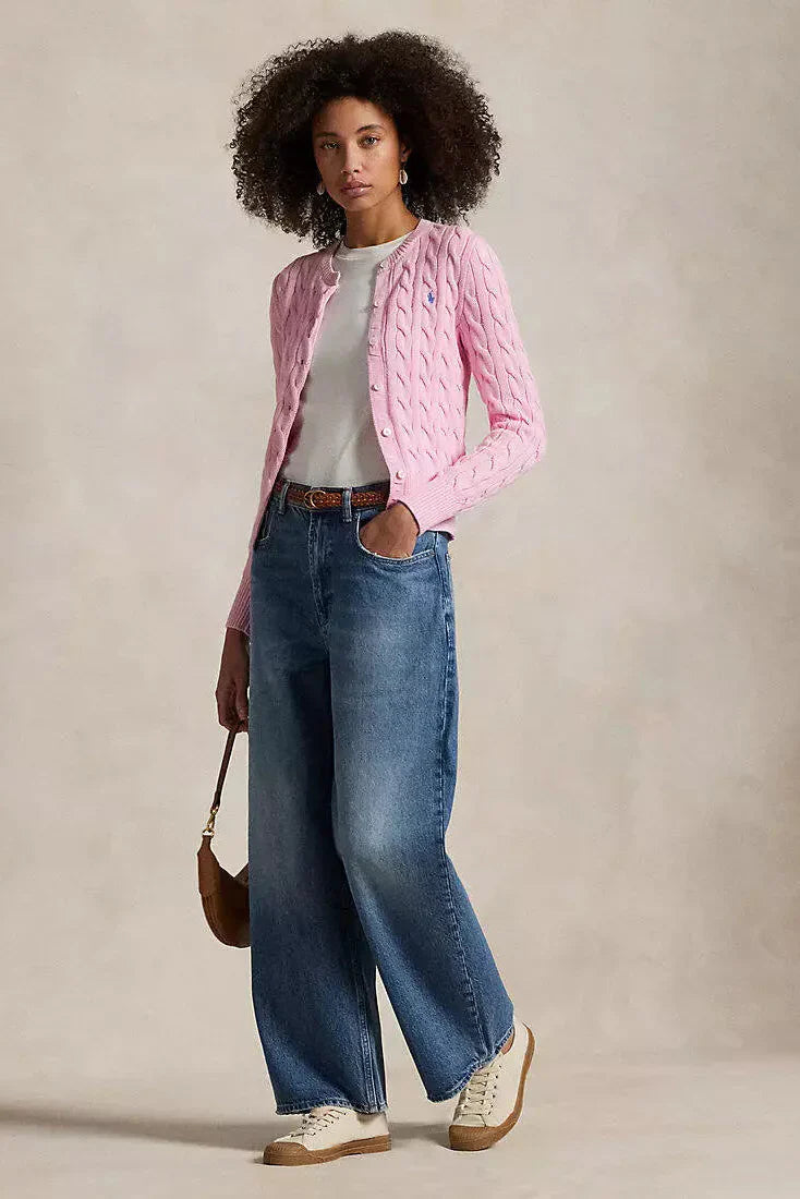 Cable-Knit Cotton Crewneck Cardigan