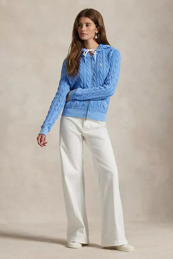 Cable-Knit Cotton Full-Zip Hoodie