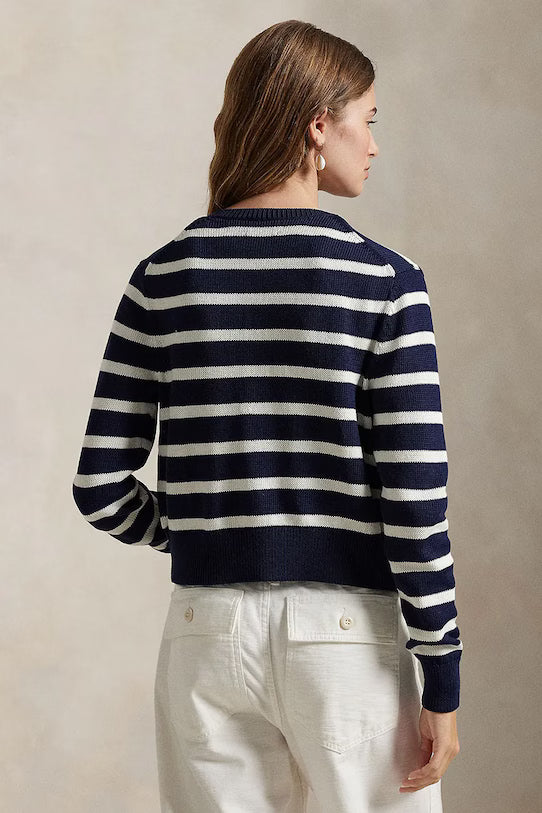 Striped Cable-Knit Cotton Cardigan