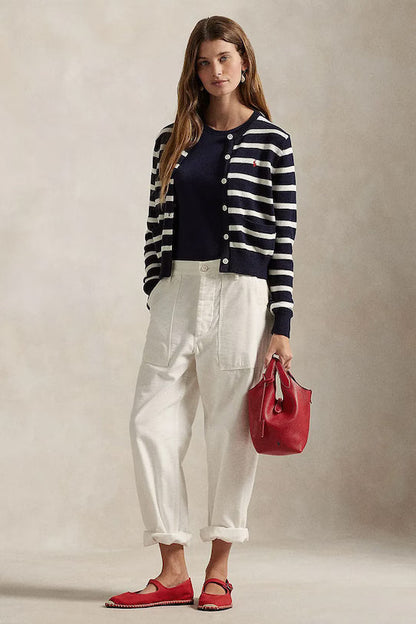 Striped Cable-Knit Cotton Cardigan