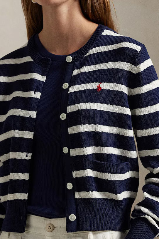 Striped Cable-Knit Cotton Cardigan