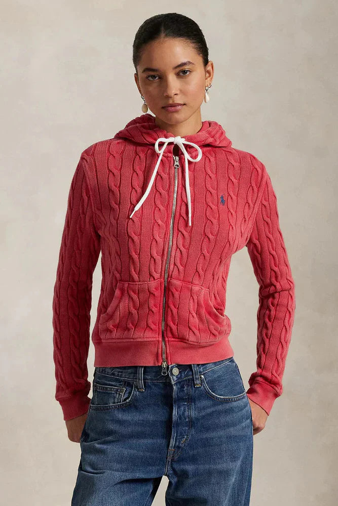 Cable-Knit Cotton Full-Zip Hoodie
