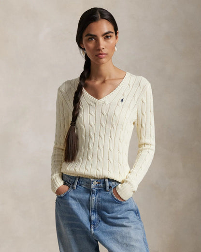 Cable-Knit Cotton V-Neck Jumper