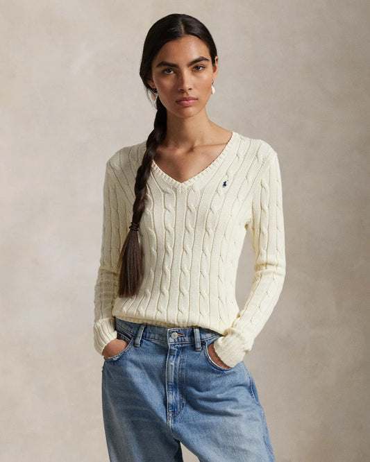 Cable-Knit Cotton V-Neck Jumper