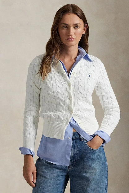 Cable-Knit Cotton Crewneck Cardigan