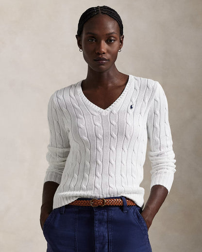 Cable-Knit Cotton V-Neck Jumper