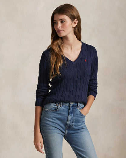 Cable-Knit Cotton V-Neck Jumper