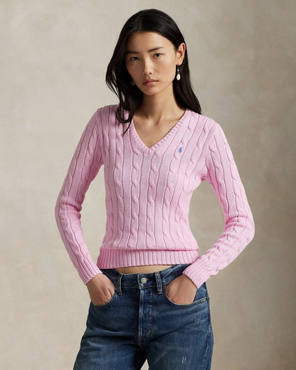 Cable-Knit Cotton V-Neck Jumper