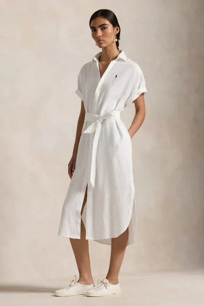 Linen Short-Sleeve Shirtdress