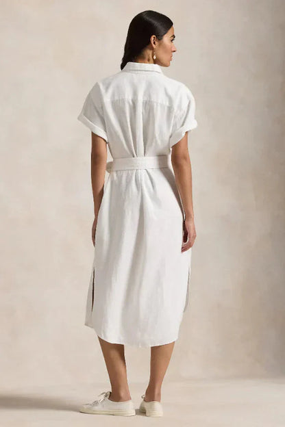 Linen Short-Sleeve Shirtdress