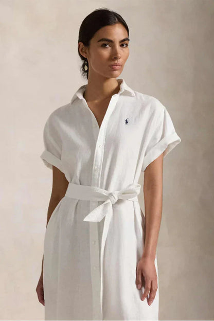 Linen Short-Sleeve Shirtdress